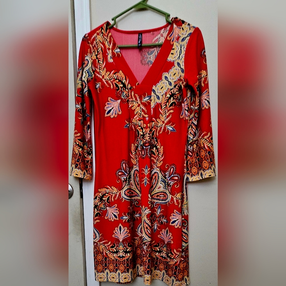 White Mark V neck dress